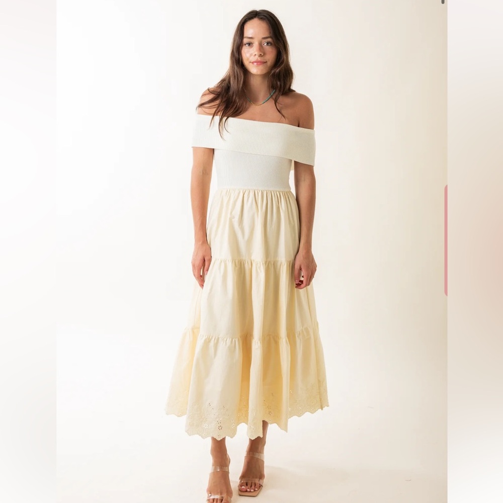 Moon River Cream Off the Shoulder Dress